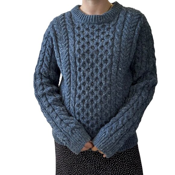 Vintage LL Bean Navy Blue 100% Wool Irish Fisherman Made in Ireland Sweater Sz S - Picture 4 of 7